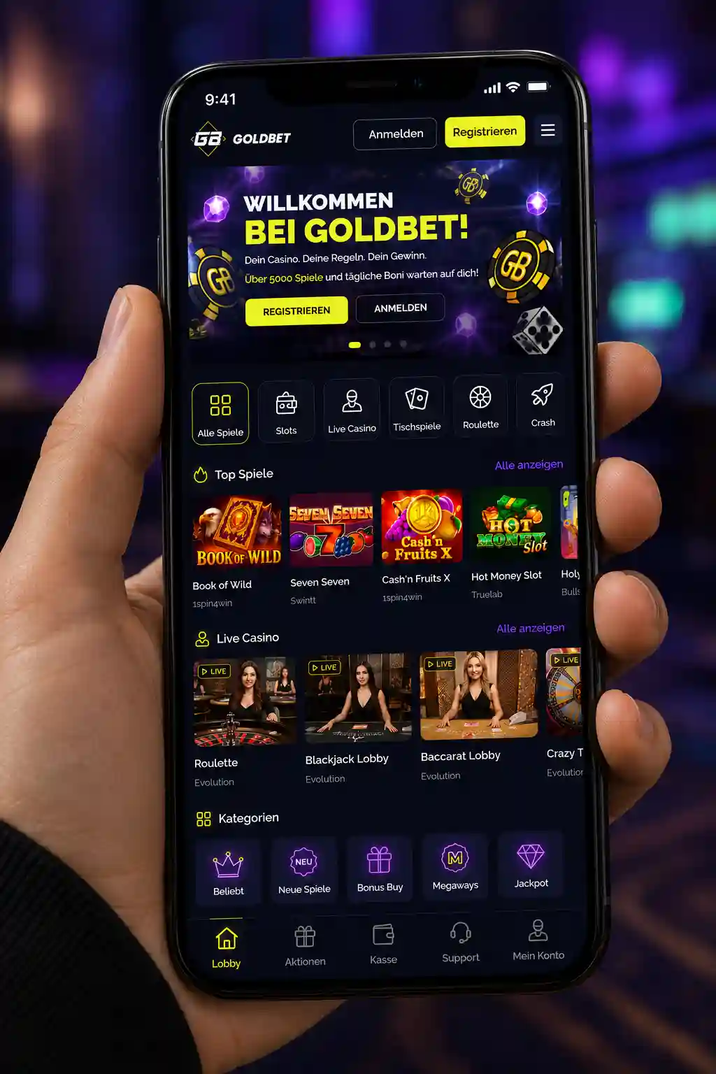 Mobile App von Goldbet Casino auf dem Smartphone