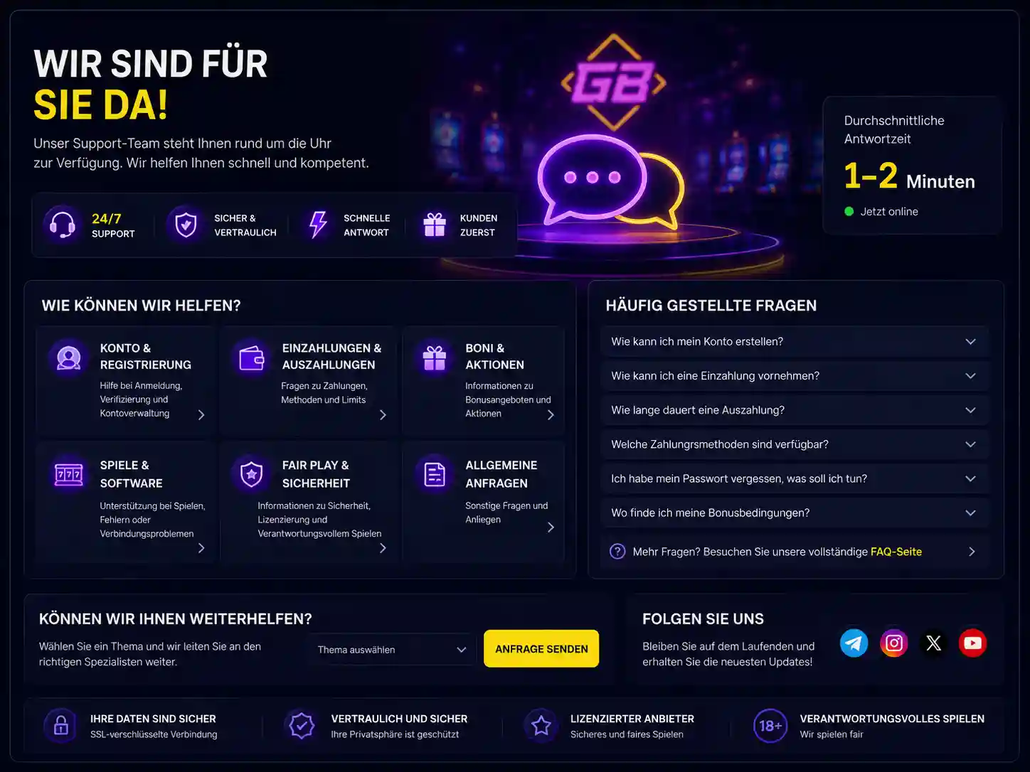 Support- und Kontaktbereich von Goldbet Casino